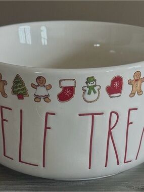 Rae Dunn White Holiday 'Elf Treats' Ceramic Bowl with Red Lettering